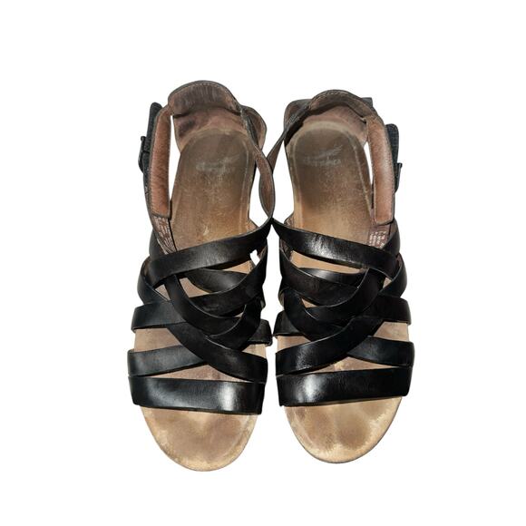 Dansko Sandals Womens 40 Veruca Gladiator Black Leather Wedge Heels US 9.5 - Picture 6 of 7